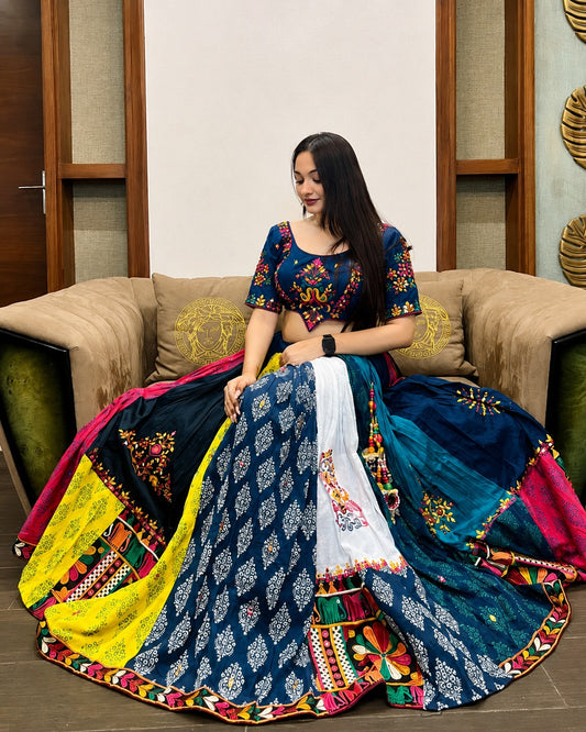 Multi Color Patchwork Cotton Lehenga Choli Set with Embroidered Blouse and Dupatta