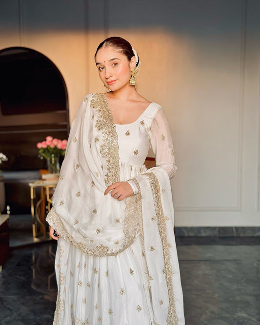 White Anarkali Suit