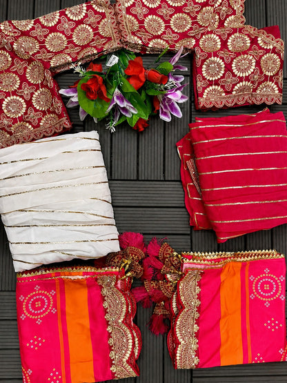 Royal Pink and Ivory Silk Lehenga Choli Set with Heavy Bandhani Dupatta