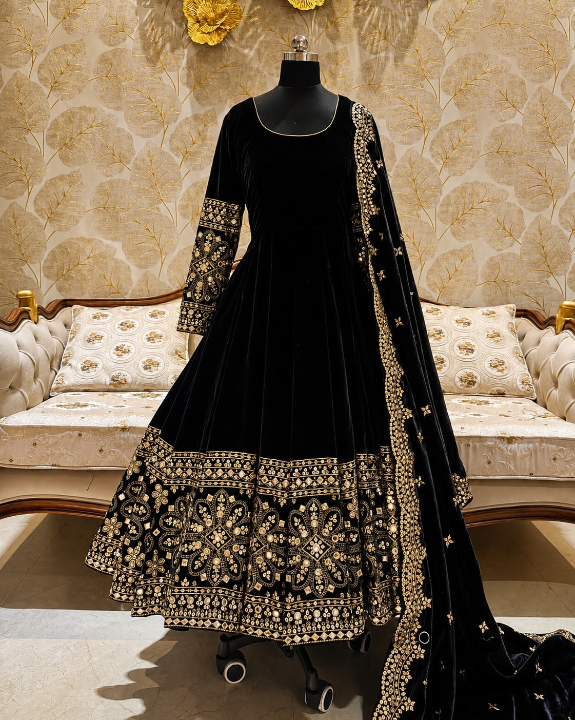 Festive Heavy Flared Georgette Anarkali Suit Set with Embroidered Dupatta