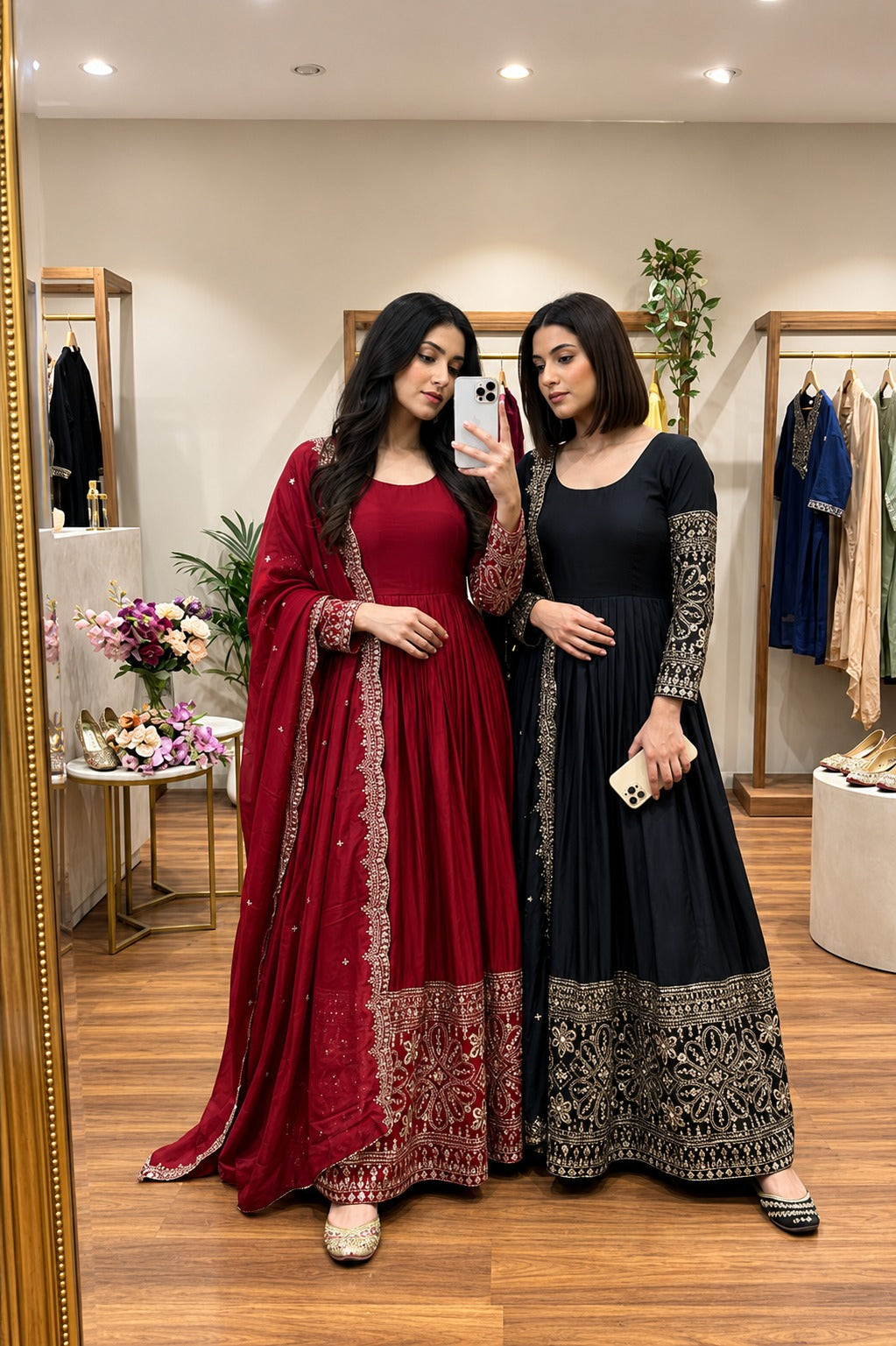 Festive Heavy Flared Georgette Anarkali Suit Set with Embroidered Dupatta