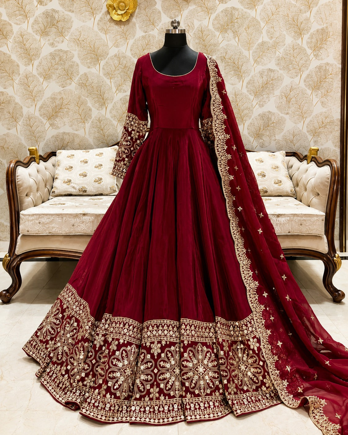 Festive Heavy Flared Georgette Anarkali Suit Set with Embroidered Dupatta