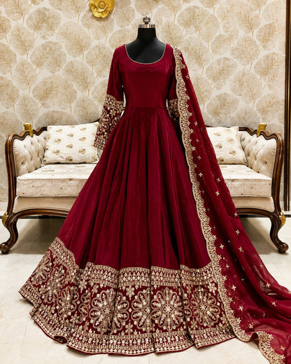 Festive Heavy Flared Georgette Anarkali Suit Set with Embroidered Dupatta