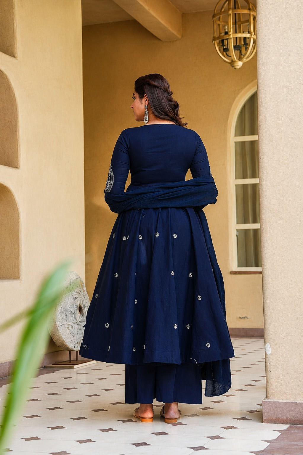Royal Navy Blue Embroidered Anarkali Kurta Pant Set with Dupatta
