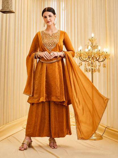 Premium Tissue Shimmer Short Anarkali Suit Set with Palazzo & Dupatta