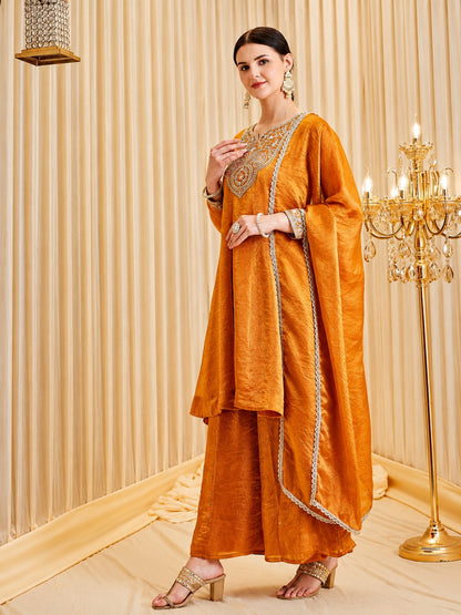 Premium Tissue Shimmer Short Anarkali Suit Set with Palazzo & Dupatta
