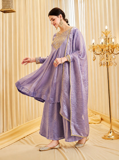 Premium Tissue Shimmer Short Anarkali Suit Set with Palazzo & Dupatta