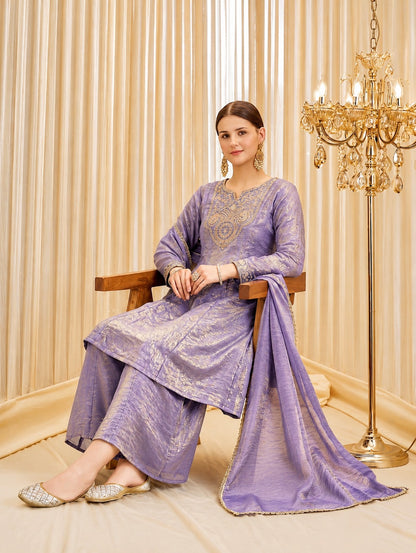 Premium Tissue Shimmer Short Anarkali Suit Set with Palazzo & Dupatta