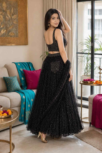 Women's Premium Black Party Wear Sequins Lehenga Choli