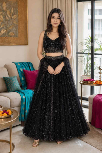 Women's Premium Black Party Wear Sequins Lehenga Choli