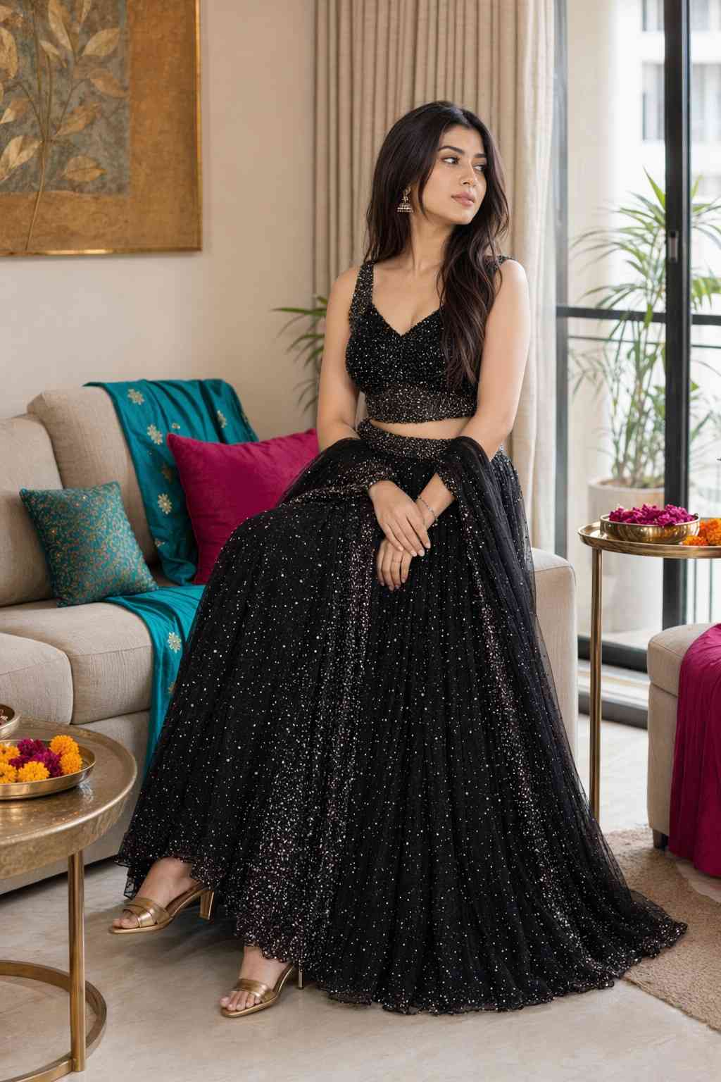 Women's Premium Black Party Wear Sequins Lehenga Choli