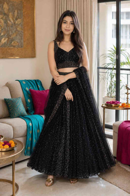 Women's Premium Black Party Wear Sequins Lehenga Choli