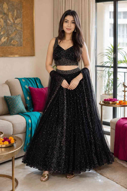 Women's Premium Black Party Wear Sequins Lehenga Choli
