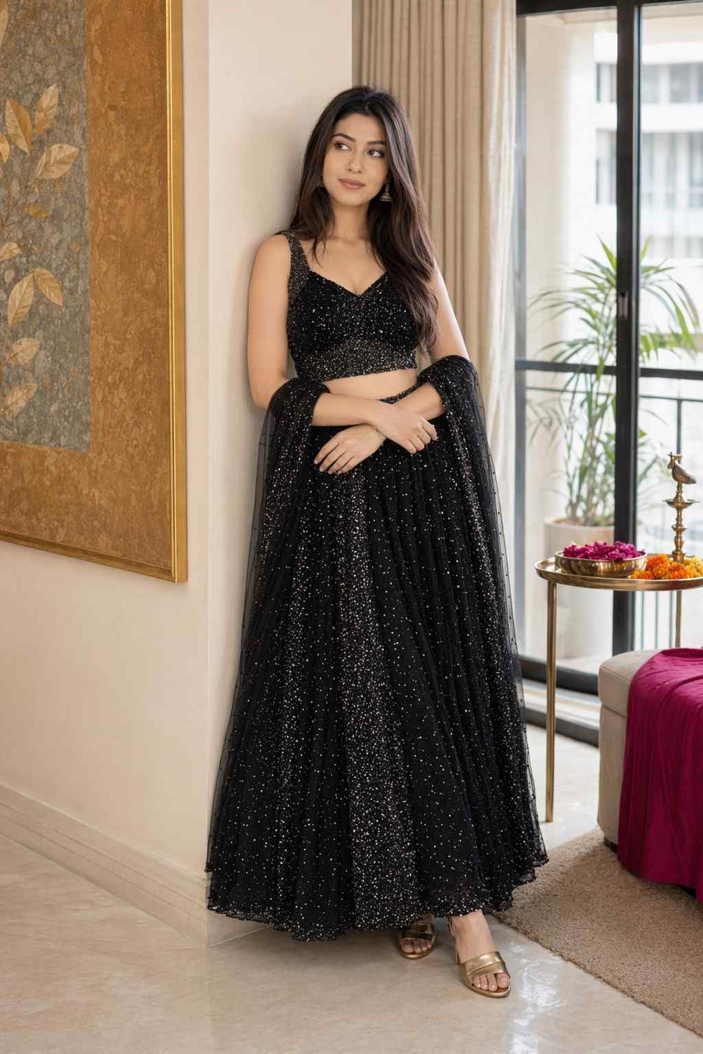 Women's Premium Black Party Wear Sequins Lehenga Choli