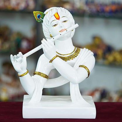 FAB CRAFT STUDIO Marble Handmade Flute Krishna for Home Dcor Handcrafted Showpiece for Table Dcor Temple Dcor