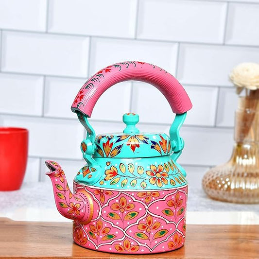 FAB CRAFT STUDIO Handpainted Aluminium Tea Kettle 750 ml for Kitchen dcor Home Dcor Tea Party Serving