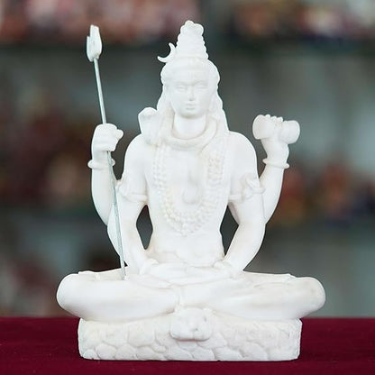 FAB CRAFT STUDIO Marble Handmade Mahadev Shivaji Idol for Home Dcor Handcrafted Showpiece