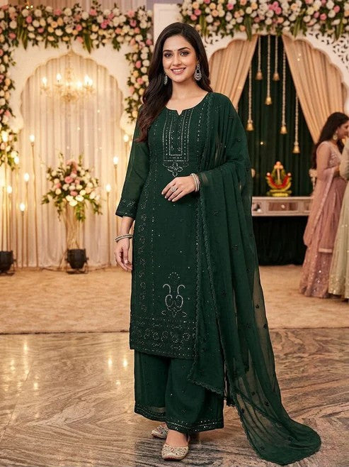 Mother & Daughter Georgette Embroidered Matching Suit Set