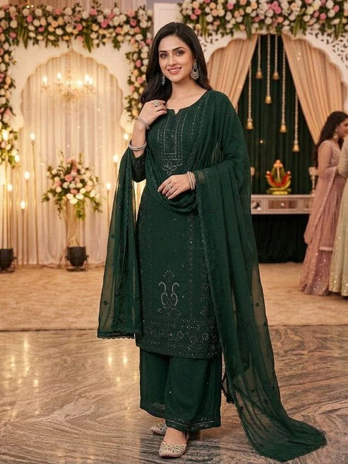 Mother & Daughter Georgette Embroidered Matching Suit Set