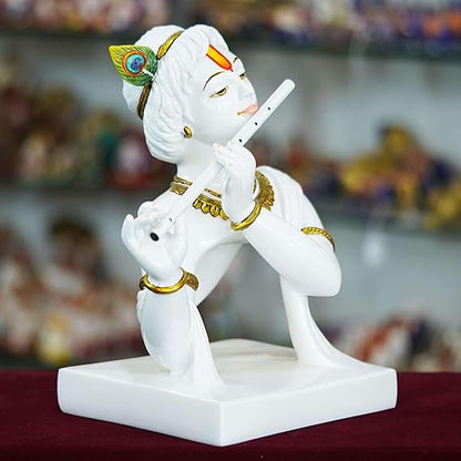 FAB CRAFT STUDIO Marble Handmade Flute Krishna for Home Dcor Handcrafted Showpiece for Table Dcor Temple Dcor