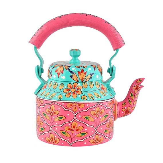 FAB CRAFT STUDIO Handpainted Aluminium Tea Kettle 750 ml for Kitchen dcor Home Dcor Tea Party Serving
