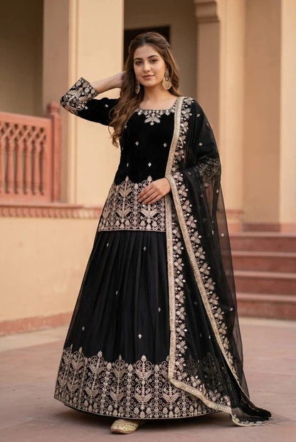 Heavy French Silk Embroidered Lehenga Set with Real Mirror Work Dupatta