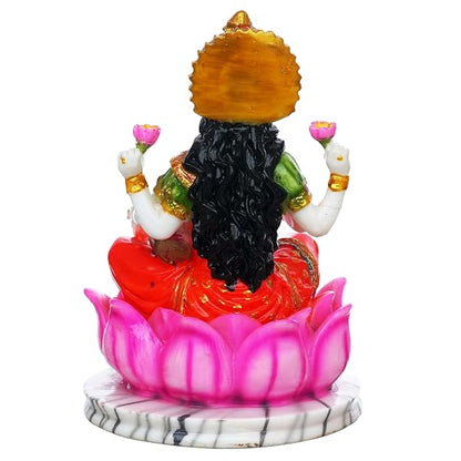 FAB CRAFT STUDIO Lakshmi MATA Marble Dust Statue/Laxmi Idol for Home Temple Statue Sitting on Lotus Flower