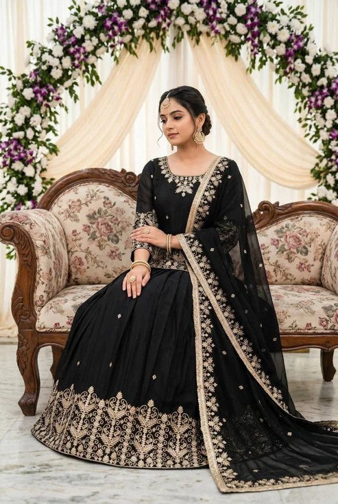 Heavy French Silk Embroidered Lehenga Set with Real Mirror Work Dupatta