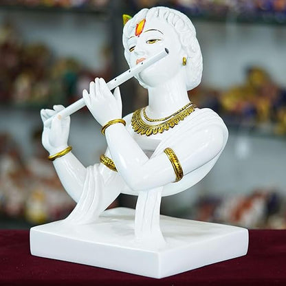 FAB CRAFT STUDIO Marble Handmade Flute Krishna for Home Dcor Handcrafted Showpiece for Table Dcor Temple Dcor