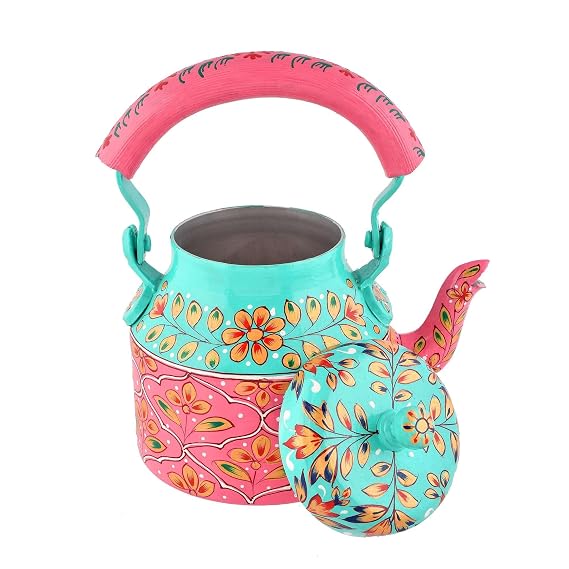 FAB CRAFT STUDIO Handpainted Aluminium Tea Kettle 750 ml for Kitchen dcor Home Dcor Tea Party Serving