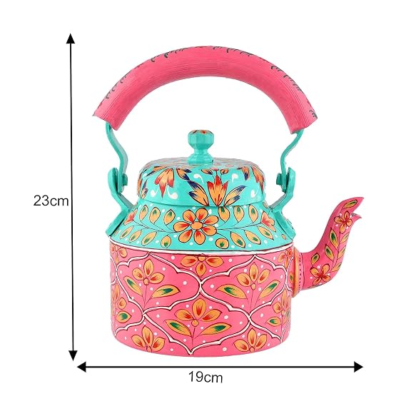 FAB CRAFT STUDIO Handpainted Aluminium Tea Kettle 750 ml for Kitchen dcor Home Dcor Tea Party Serving