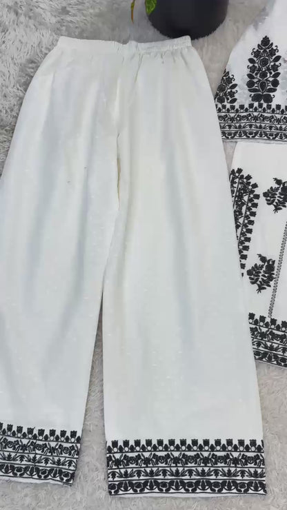 Rayon Butti Silk Embroidered Top & Bottom Co-Ord Set