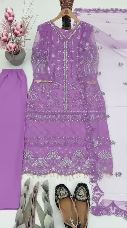Designer Heavy Soft Net Sharara Suit Set with Pearl Handwork Dupatta