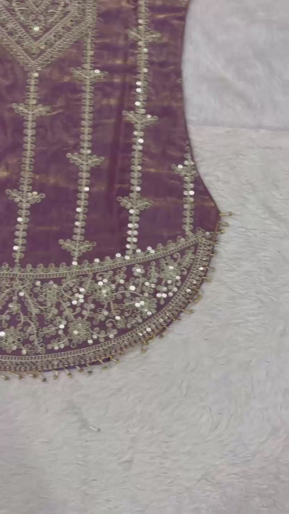 Designer Fendy Silk Embroidered Top Sharara Set with Dupatta