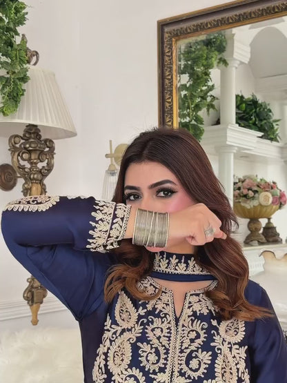 Rangoli Silk Embroidered Kurti Palazzo Set with Dupatta