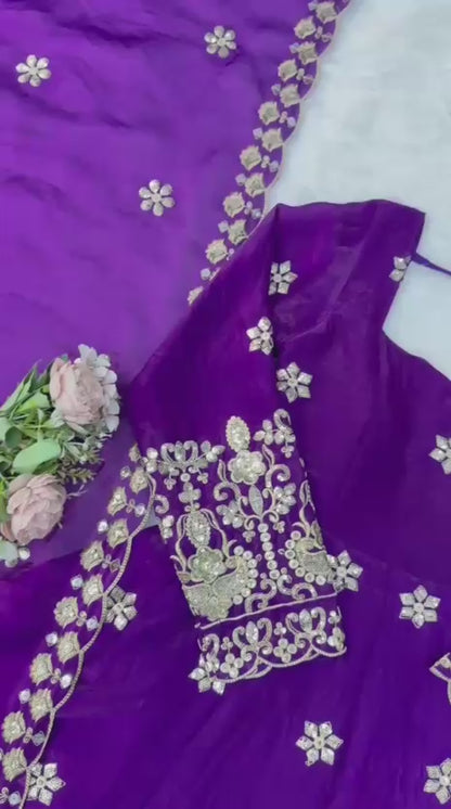 Fendy Silk Anarkali Set with Thread & Sequence Work Dupatta