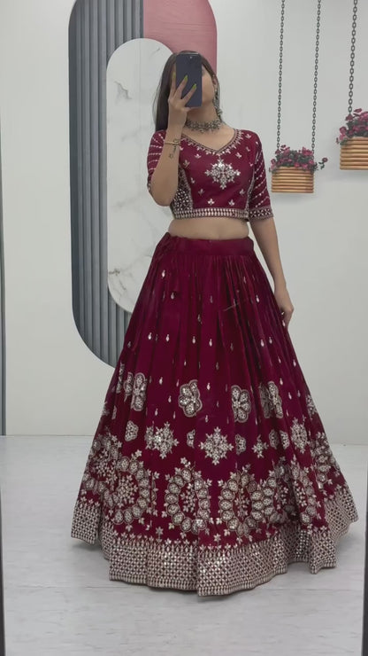 Heavy Pure Vichitra Silk Embroidered Lehenga Choli Set with Dupatta