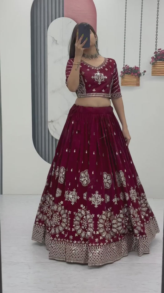 Heavy Pure Vichitra Silk Embroidered Lehenga Choli Set with Dupatta