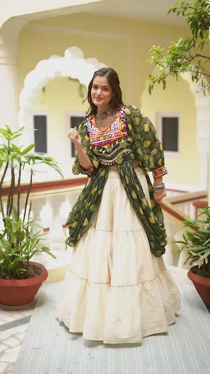 Navratri Special Pure Cotton Gamathi Work Lehenga Set with Shrug