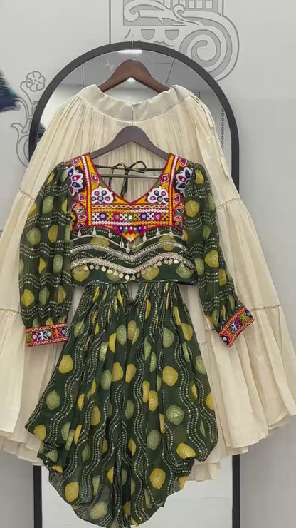 Navratri Special Pure Cotton Gamathi Work Lehenga Set with Shrug