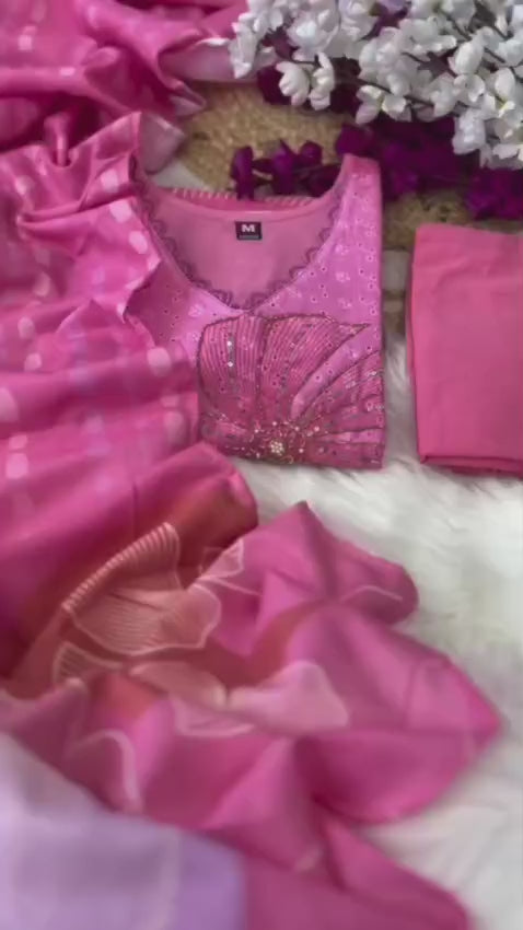 Pure Shifli Linen Cotton Suit Set with Chanderi Silk Pant & Digital Cotton Dupatta
