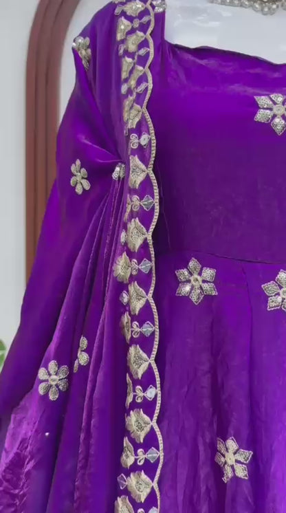 Fendy Silk Anarkali Set with Thread & Sequence Work Dupatta