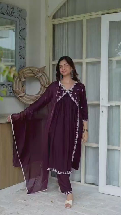 Embroidered Anarkali Kurta Set with Pant & Dupatta
