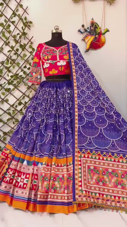 Navratri Special Muslin Cotton Chaniya Choli Set with Real Mirror Work