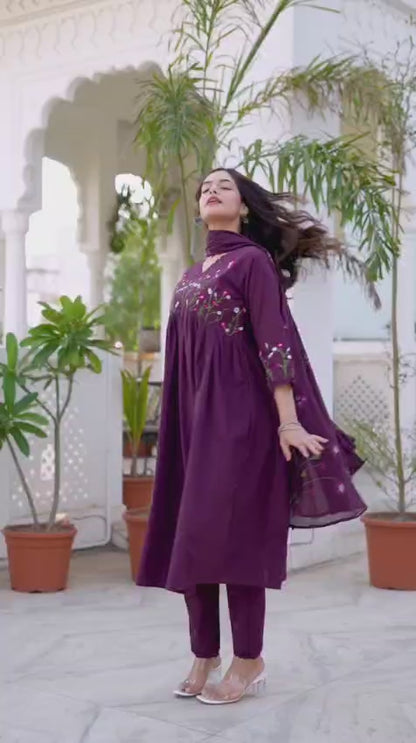 Embroidered Anarkali Kurta Set with Pant & Dupatta