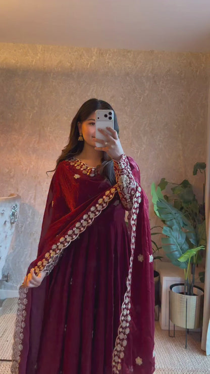 Fendy Silk Anarkali Set with Thread & Sequence Work Dupatta