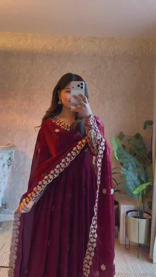 Fendy Silk Anarkali Set with Thread & Sequence Work Dupatta