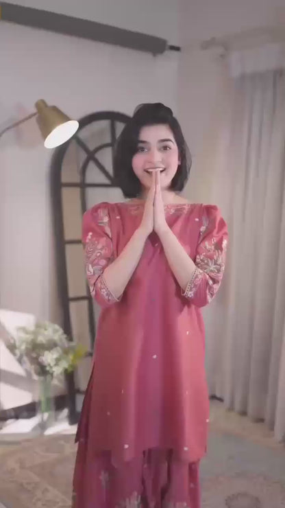 Elegant Dusty Rose Embroidered Kurta with Patiala Pant Set for Women