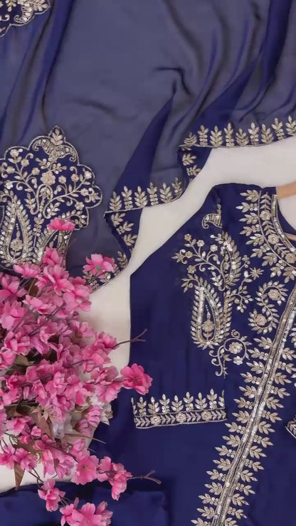 Rangoli Silk Embroidered Kurti Palazzo Set with Dupatta