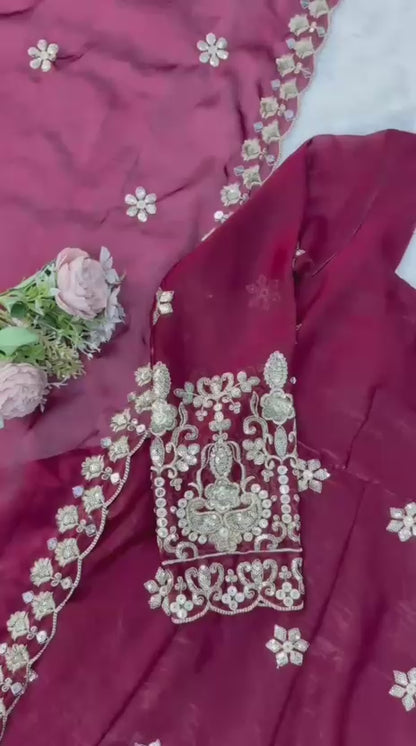 Fendy Silk Anarkali Set with Thread & Sequence Work Dupatta